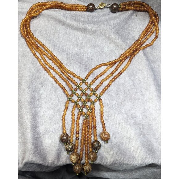 Unique Bohemian Glass Wood And Metal Braided Beaded Necklace - Picture 7 of 7